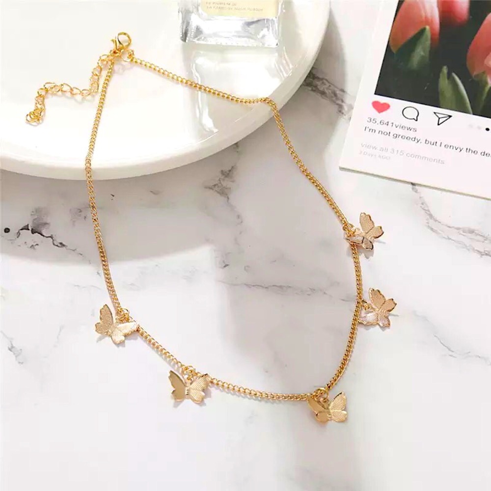"Summer Bliss" Butterfly Hippie Festival Minimalist Gold Silver Choker Necklace - Picture 8 of 11